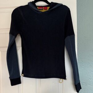 Navy and Blue Waffle Knit Hooded Sweater